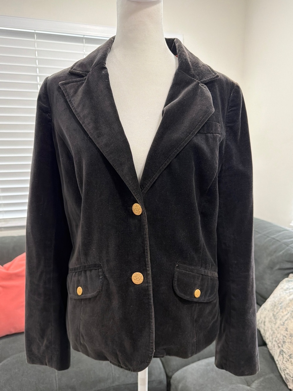 Old Navy Vintage Dark Brown Velvet Blazer with Gold Buttons - Picture 3 of 13
